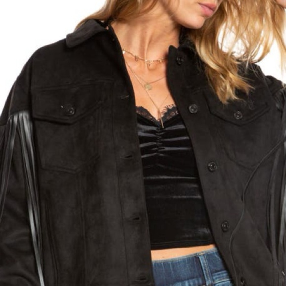 197 Juicy Couture Faux Black Suede Fringe Jacket **note on fringe - Picture 6 of 7